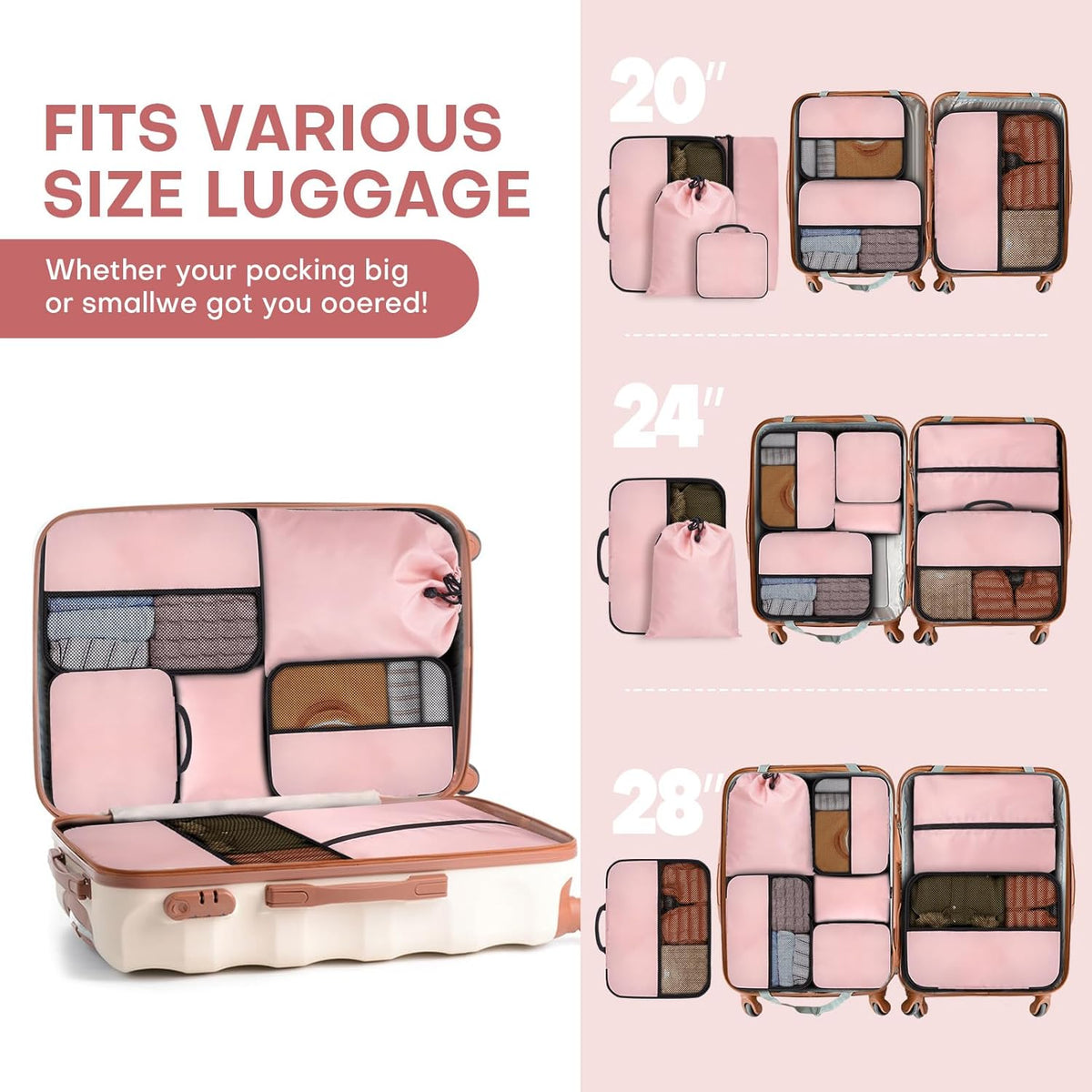 4 PCS Set Compression Packing Cubes for Travel, Lightweight Packaging Organizer Bags for Carry On Space Saving, Travel Essentials Cubes for Suitcase Backpack, Beige