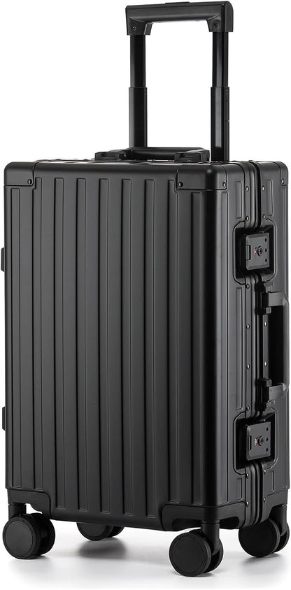 20 Inch Premium All Aluminum Carry On Luggage 22x14x9 Airline Approved Zipperless Hard Shell Suitcase with TSA Lock Silent Spinner Wheels for Business Travel,Black