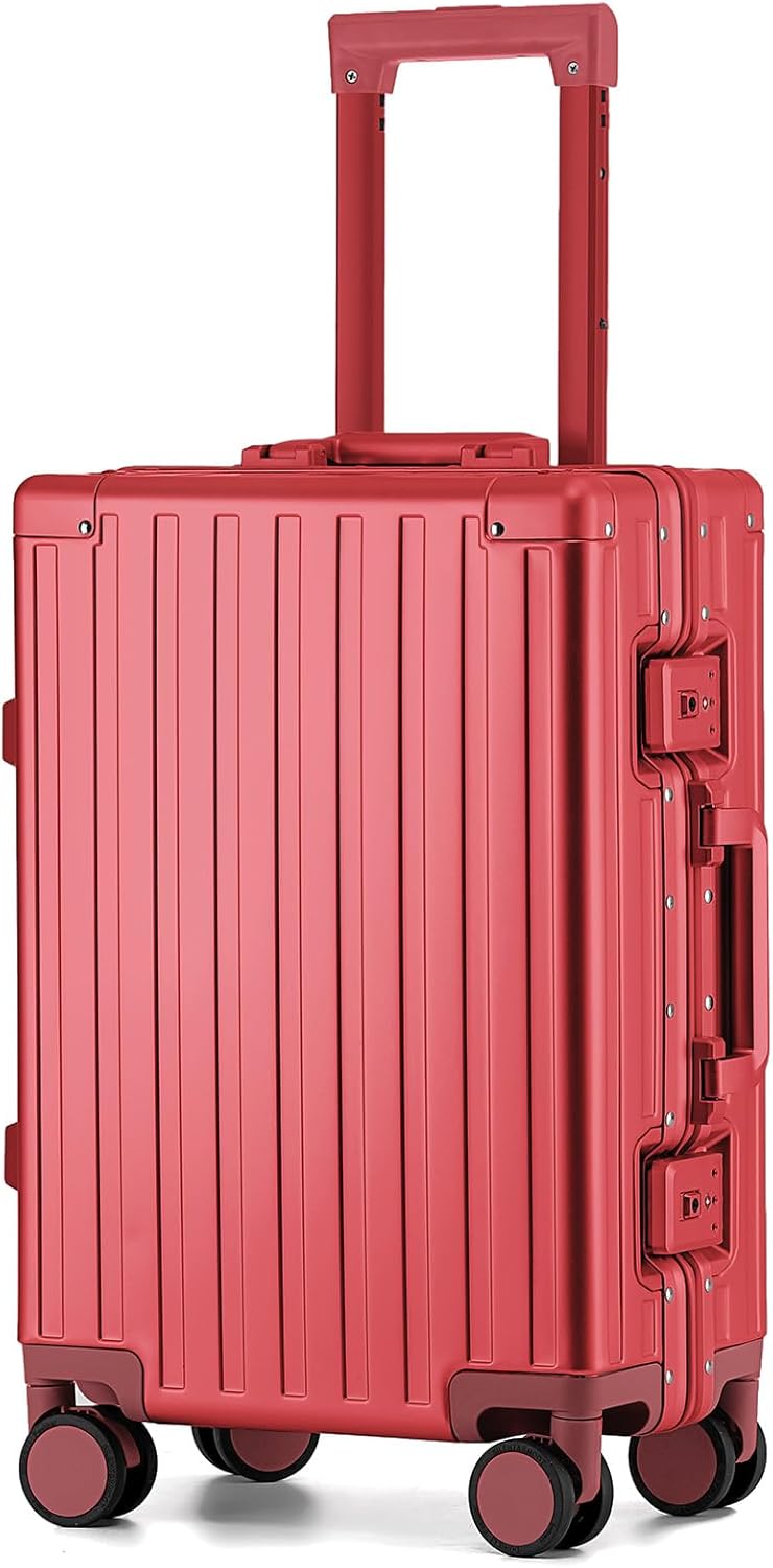 20 Inch Premium All Aluminum Carry On Luggage 22x14x9 Airline Approved Zipperless Hard Shell Suitcase with TSA Lock Silent Spinner Wheels for Business Travel,Black