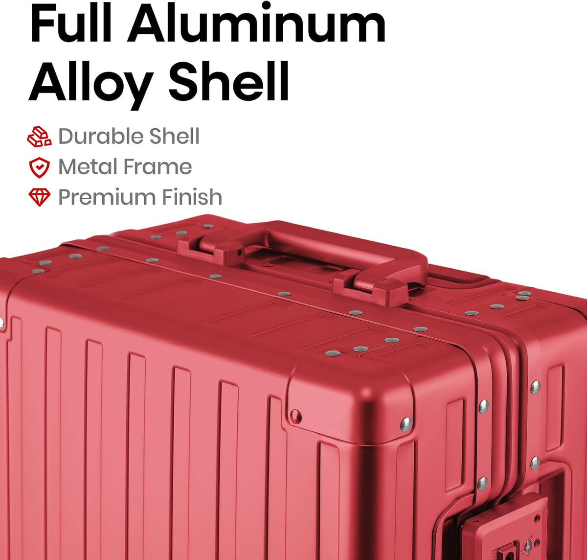 20 Inch Premium All Aluminum Carry On Luggage 22x14x9 Airline Approved Zipperless Hard Shell Suitcase with TSA Lock Silent Spinner Wheels for Business Travel,Black