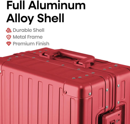 20 Inch Premium All Aluminum Carry On Luggage 22x14x9 Airline Approved Zipperless Hard Shell Suitcase with TSA Lock Silent Spinner Wheels for Business Travel,Black