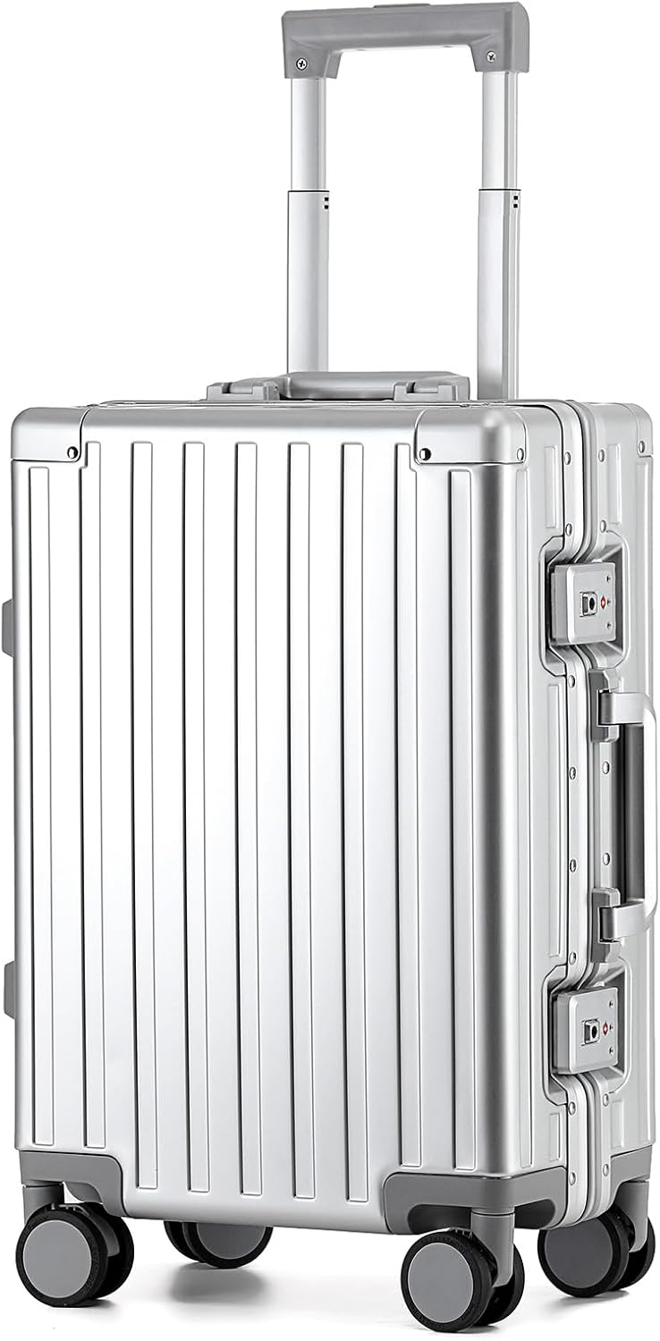 20 Inch Premium All Aluminum Carry On Luggage 22x14x9 Airline Approved Zipperless Hard Shell Suitcase with TSA Lock Silent Spinner Wheels for Business Travel,Black