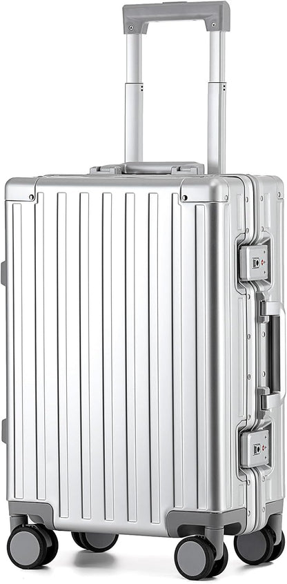 20 Inch Premium All Aluminum Carry On Luggage 22x14x9 Airline Approved Zipperless Hard Shell Suitcase with TSA Lock Silent Spinner Wheels for Business Travel,Black