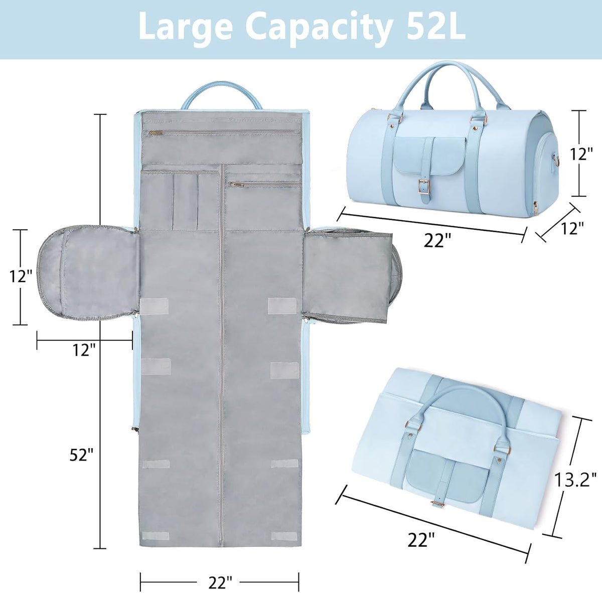 2 in 1 Convertible Garment Duffle Bags for Travel Foldable Carry On Garment Bag