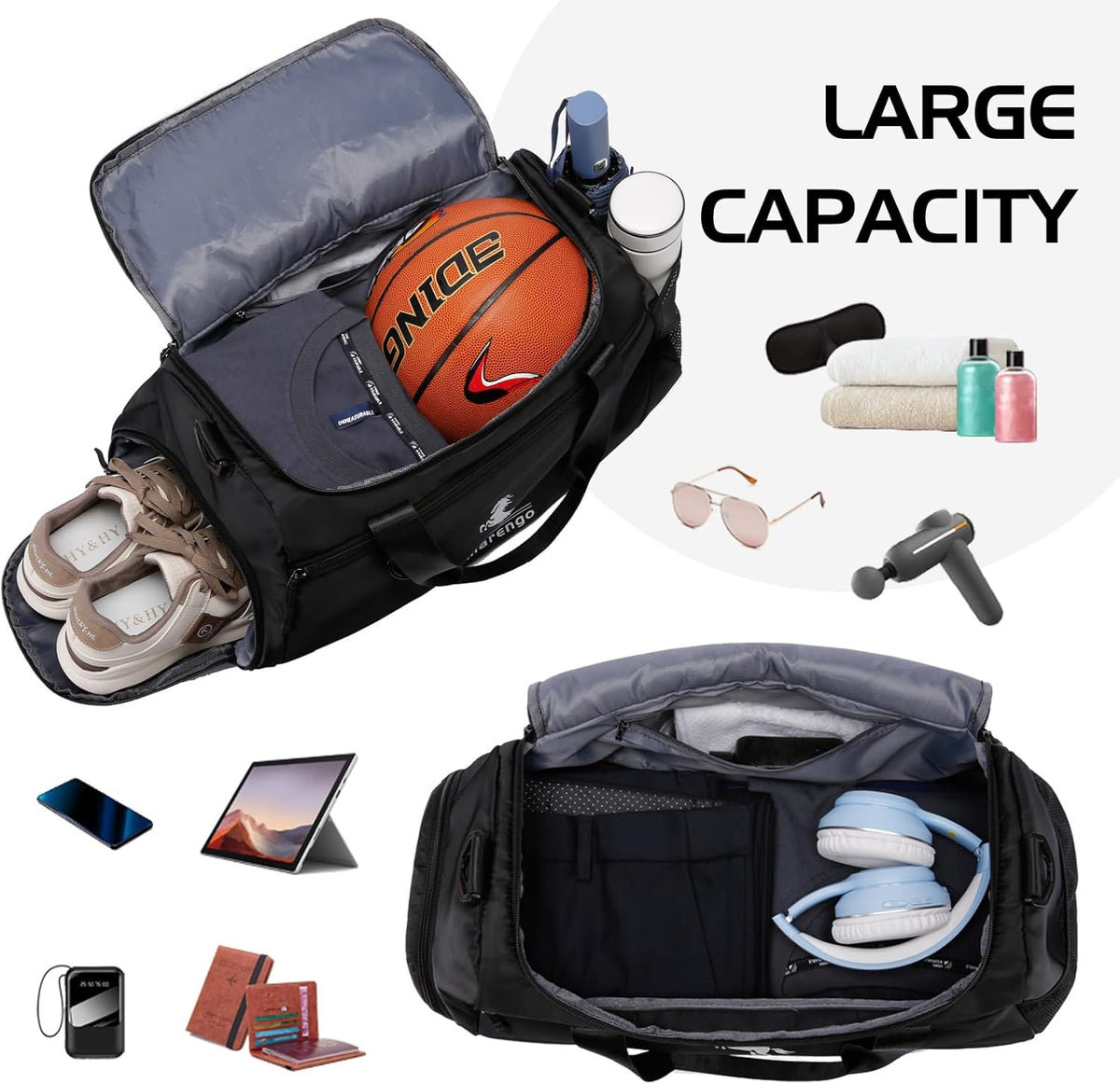 Gym Bag for Women & Men Lightweight Travel Duffle Bag with Shoe & Wet Compartment - for Travel, Sports, Dance, Yoga & Swimming Workout, Gifts for Women, Pink