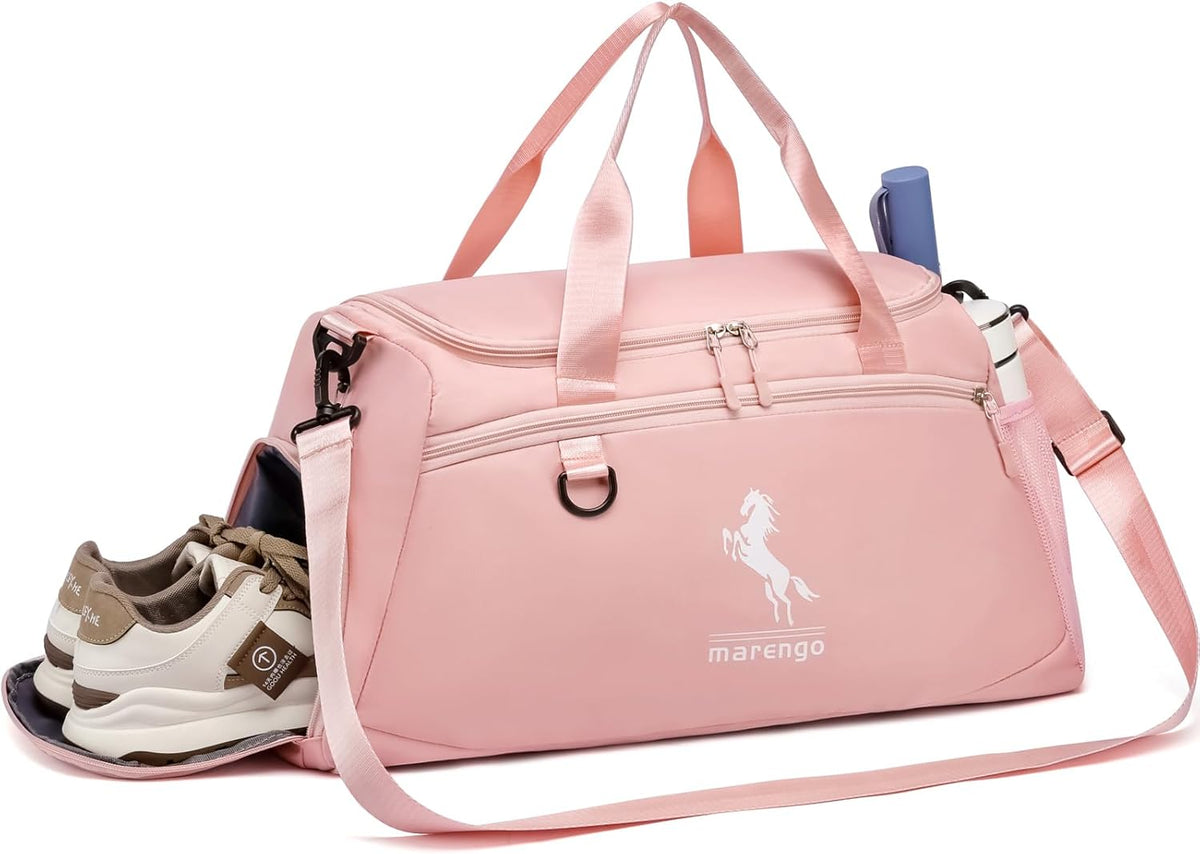 Gym Bag for Women & Men Lightweight Travel Duffle Bag with Shoe & Wet Compartment - for Travel, Sports, Dance, Yoga & Swimming Workout, Gifts for Women, Pink