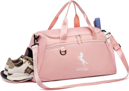 Gym Bag for Women & Men Lightweight Travel Duffle Bag with Shoe & Wet Compartment - for Travel, Sports, Dance, Yoga & Swimming Workout, Gifts for Women, Pink
