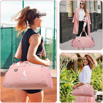 Gym Bag for Women & Men Lightweight Travel Duffle Bag with Shoe & Wet Compartment - for Travel, Sports, Dance, Yoga & Swimming Workout, Gifts for Women, Pink