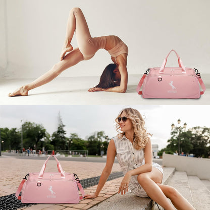 Gym Bag for Women & Men Lightweight Travel Duffle Bag with Shoe & Wet Compartment - for Travel, Sports, Dance, Yoga & Swimming Workout, Gifts for Women, Pink