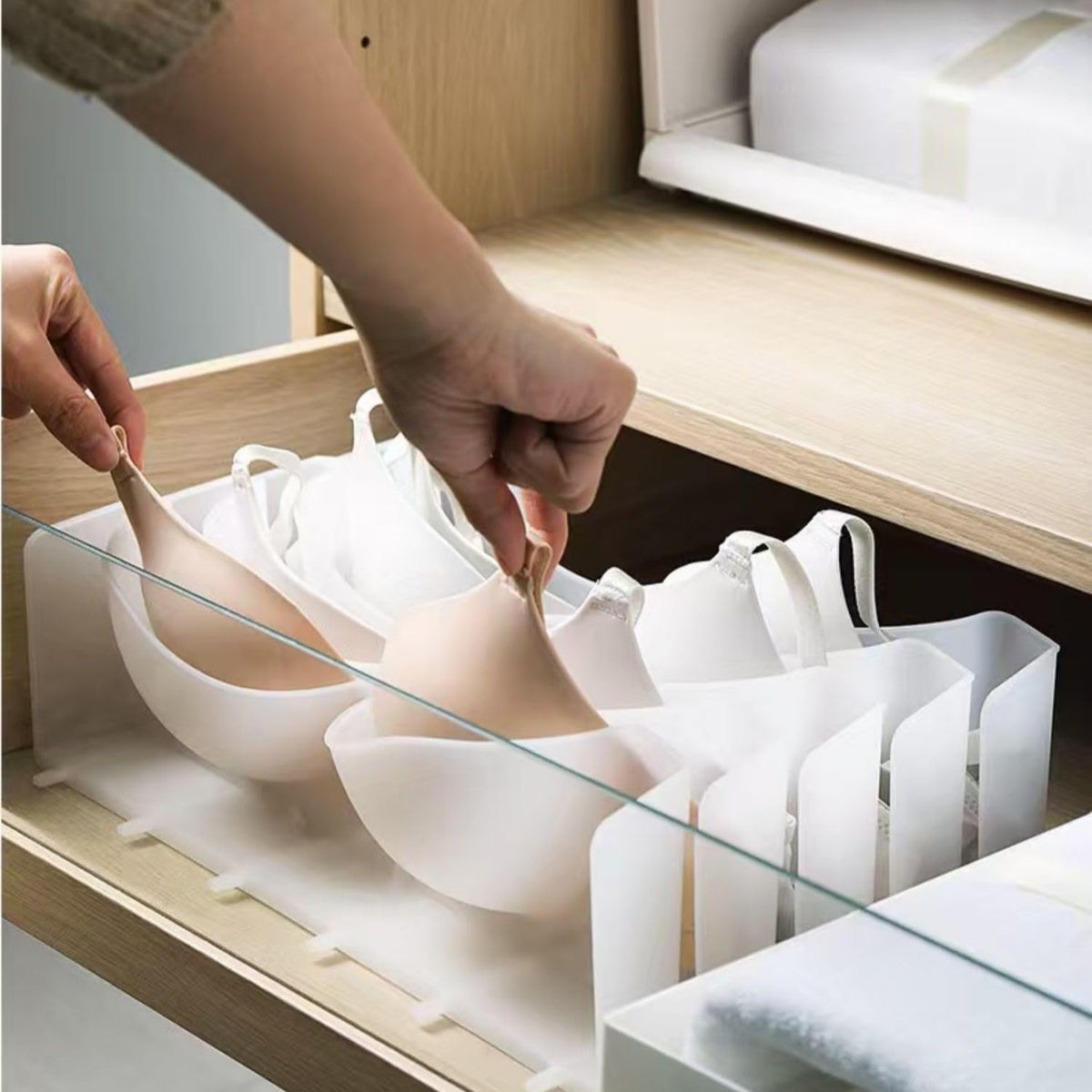 Underwear Storage box 6-piece set - PP plastic drawer divider Portable wardrobe organizer storage Travel bra White
