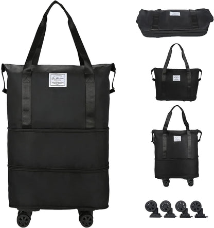 18-40L Rolling Duffle Bag with Wheels,Expandable Foldable Luggagelarge Expandable Travel rolling bag,Wheeled Travel Duffel Weekend Bags,Lightweight Carry-On Luggage for Gym, Camping, Business Trip