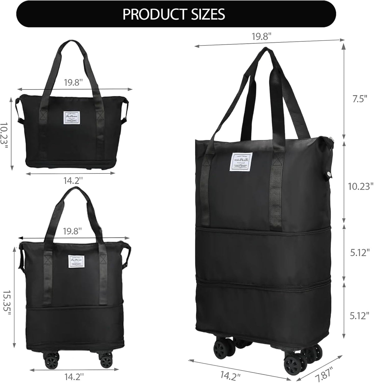 18-40L Rolling Duffle Bag with Wheels,Expandable Foldable Luggagelarge Expandable Travel rolling bag,Wheeled Travel Duffel Weekend Bags,Lightweight Carry-On Luggage for Gym, Camping, Business Trip