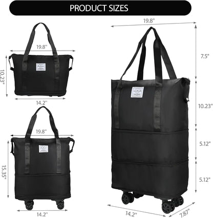 18-40L Rolling Duffle Bag with Wheels,Expandable Foldable Luggagelarge Expandable Travel rolling bag,Wheeled Travel Duffel Weekend Bags,Lightweight Carry-On Luggage for Gym, Camping, Business Trip