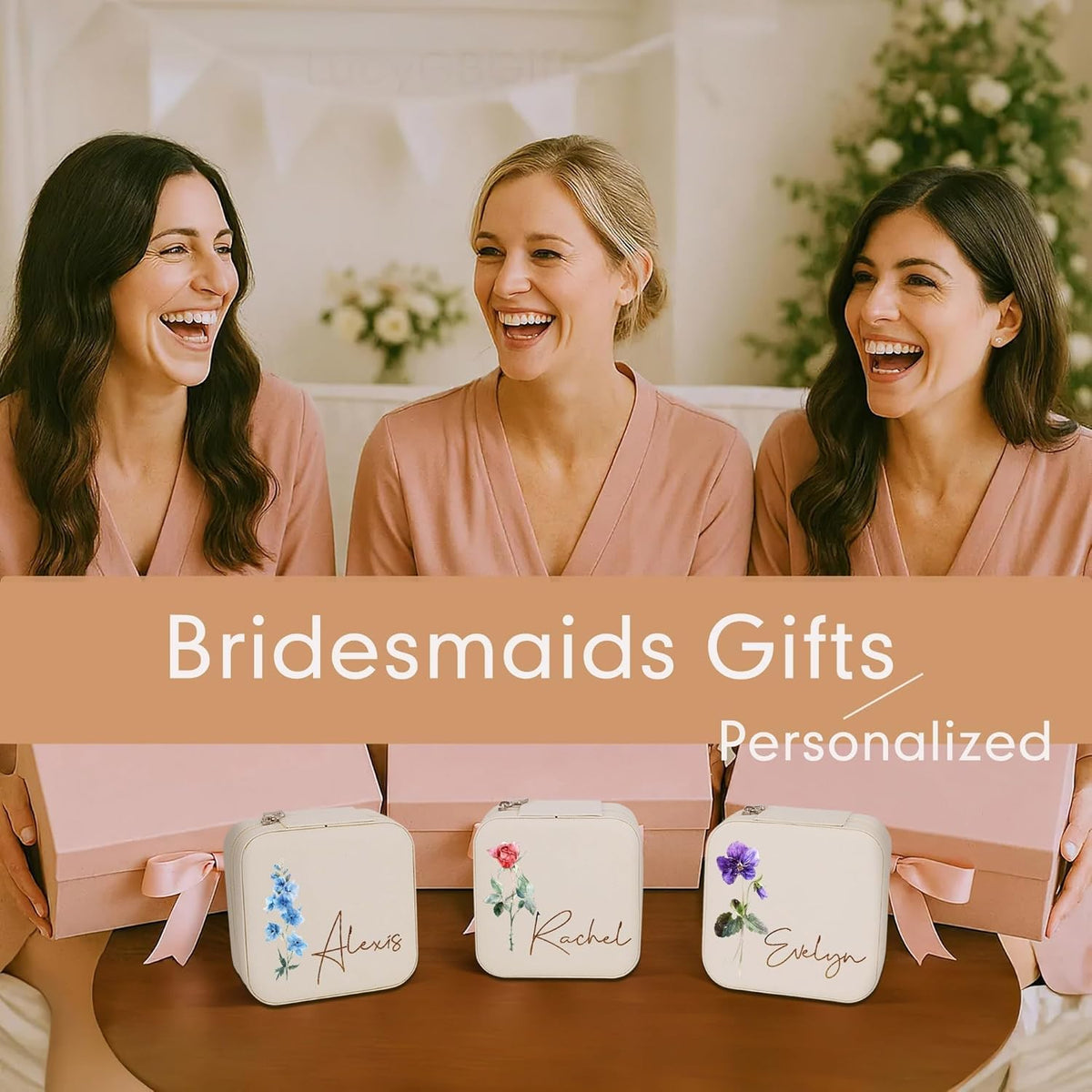 Personalized Travel Jewelry Box with Name and Birth Flower Mothers Day Mom Gifts,Personalized Bridesmaid Gifts for Women Custom Small Travel Jewelry Case