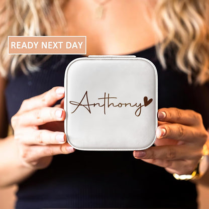 Personalized Travel Jewelry Box with Name and Birth Flower Mothers Day Mom Gifts,Personalized Bridesmaid Gifts for Women Custom Small Travel Jewelry Case