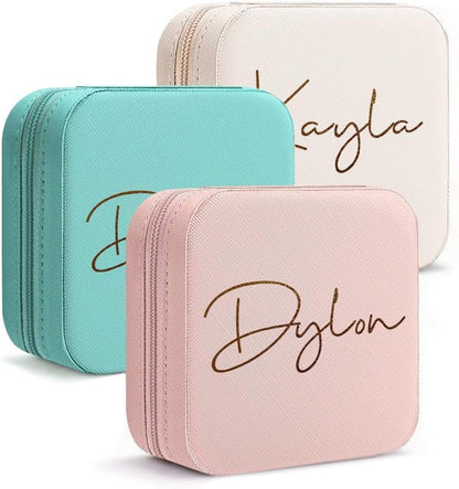 Personalized Travel Jewelry Box with Name and Birth Flower Mothers Day Mom Gifts,Personalized Bridesmaid Gifts for Women Custom Small Travel Jewelry Case