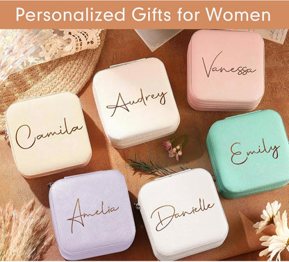 Personalized Travel Jewelry Box with Name and Birth Flower Mothers Day Mom Gifts,Personalized Bridesmaid Gifts for Women Custom Small Travel Jewelry Case