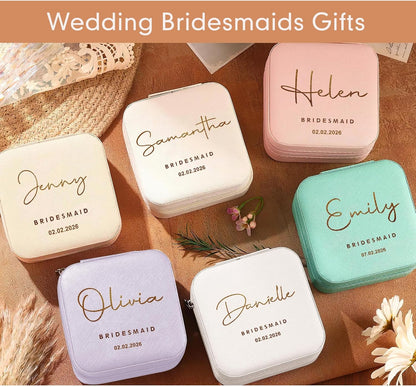 Personalized Travel Jewelry Box with Name and Birth Flower Mothers Day Mom Gifts,Personalized Bridesmaid Gifts for Women Custom Small Travel Jewelry Case