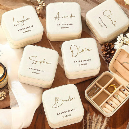 Personalized Travel Jewelry Box with Name and Birth Flower Mothers Day Mom Gifts,Personalized Bridesmaid Gifts for Women Custom Small Travel Jewelry Case