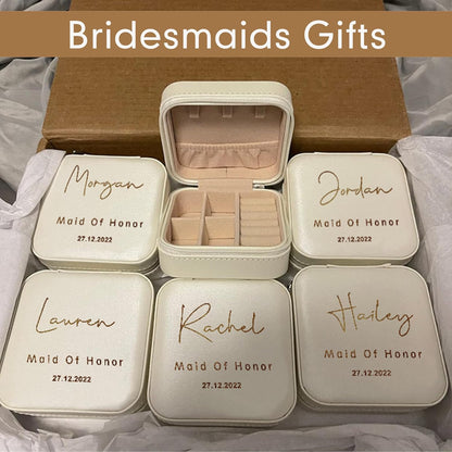 Personalized Travel Jewelry Box with Name and Birth Flower Mothers Day Mom Gifts,Personalized Bridesmaid Gifts for Women Custom Small Travel Jewelry Case