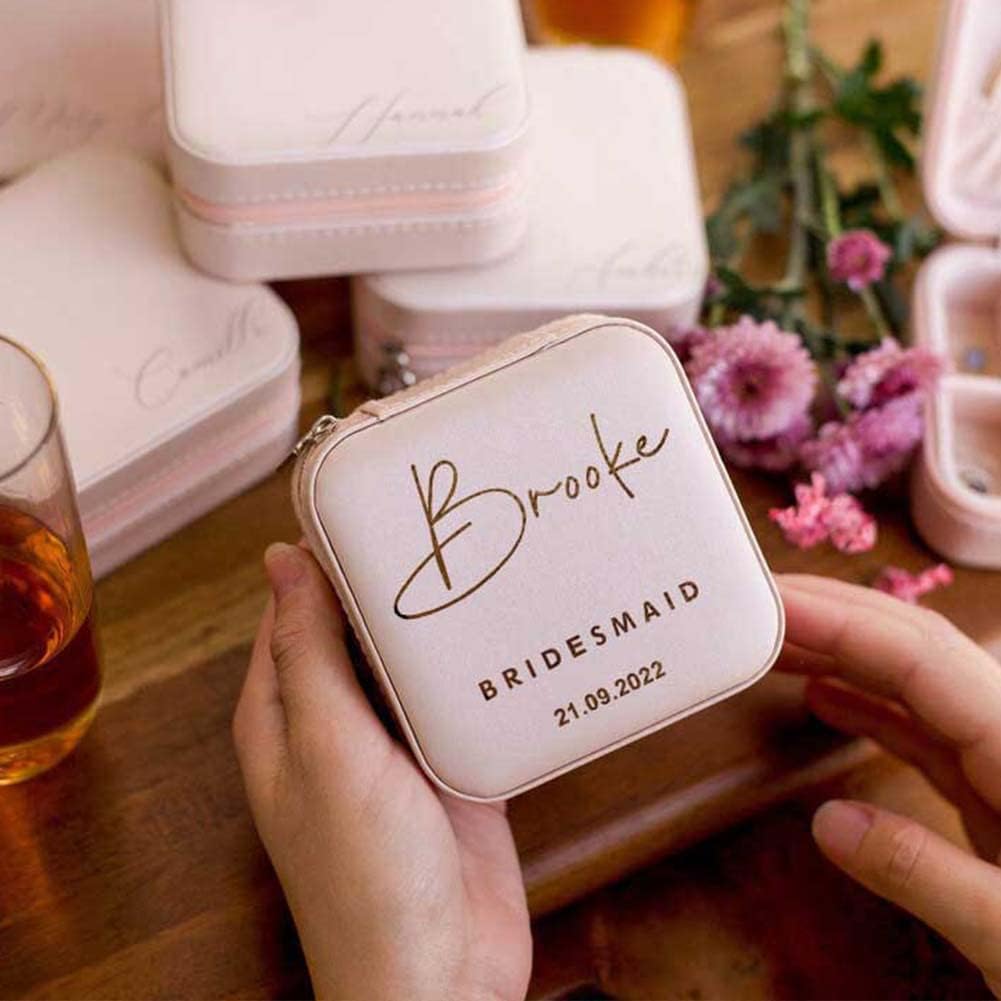 Personalized Travel Jewelry Box with Name and Birth Flower Mothers Day Mom Gifts,Personalized Bridesmaid Gifts for Women Custom Small Travel Jewelry Case
