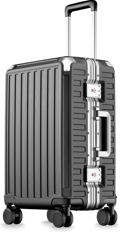 Carry On Luggage with Spinner Wheels, 8010S Aluminum Frame Zipperless Polycarbonate Hard Shell Suitcase (ZX-Core, Charcoal Metallic, 20 Inch)