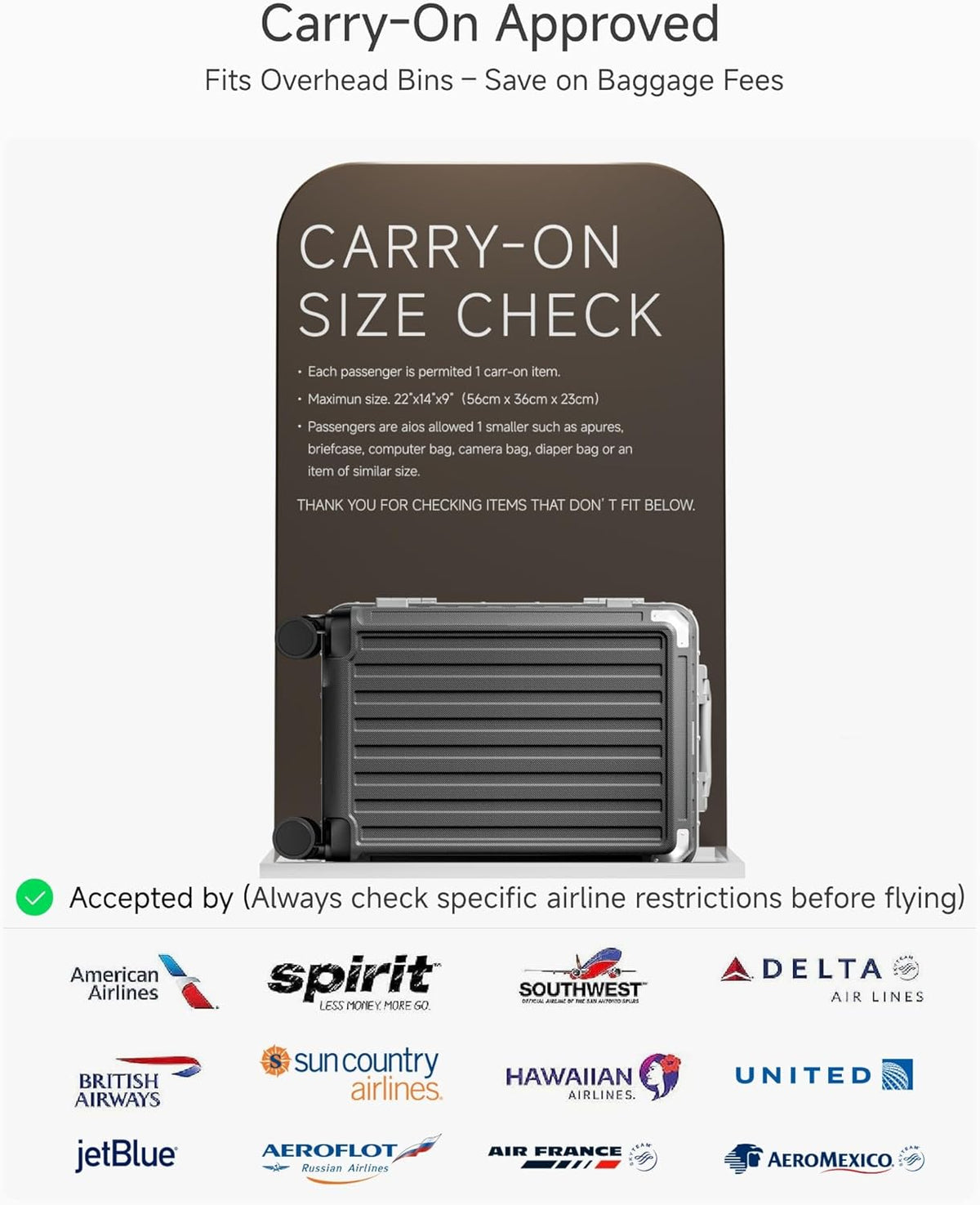 Carry On Luggage with Spinner Wheels, 8010S Aluminum Frame Zipperless Polycarbonate Hard Shell Suitcase (ZX-Core, Charcoal Metallic, 20 Inch)
