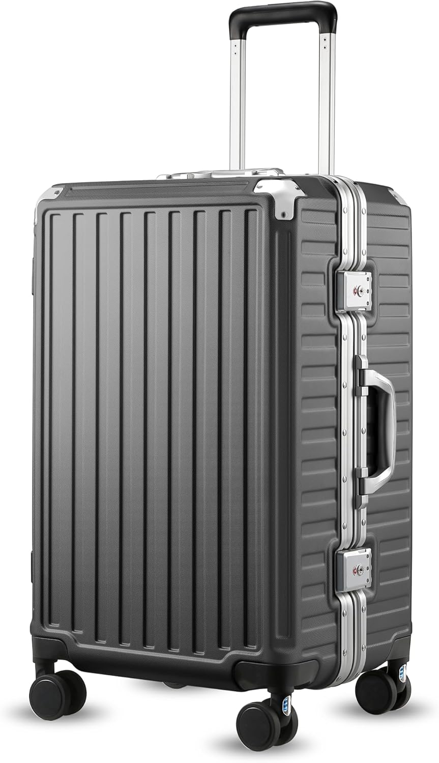 Carry On Luggage with Spinner Wheels, 8010S Aluminum Frame Zipperless Polycarbonate Hard Shell Suitcase (ZX-Core, Charcoal Metallic, 20 Inch)