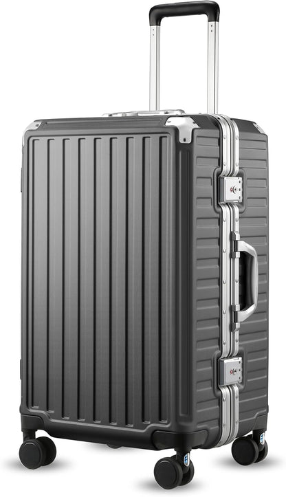 Carry On Luggage with Spinner Wheels, 8010S Aluminum Frame Zipperless Polycarbonate Hard Shell Suitcase (ZX-Core, Charcoal Metallic, 20 Inch)