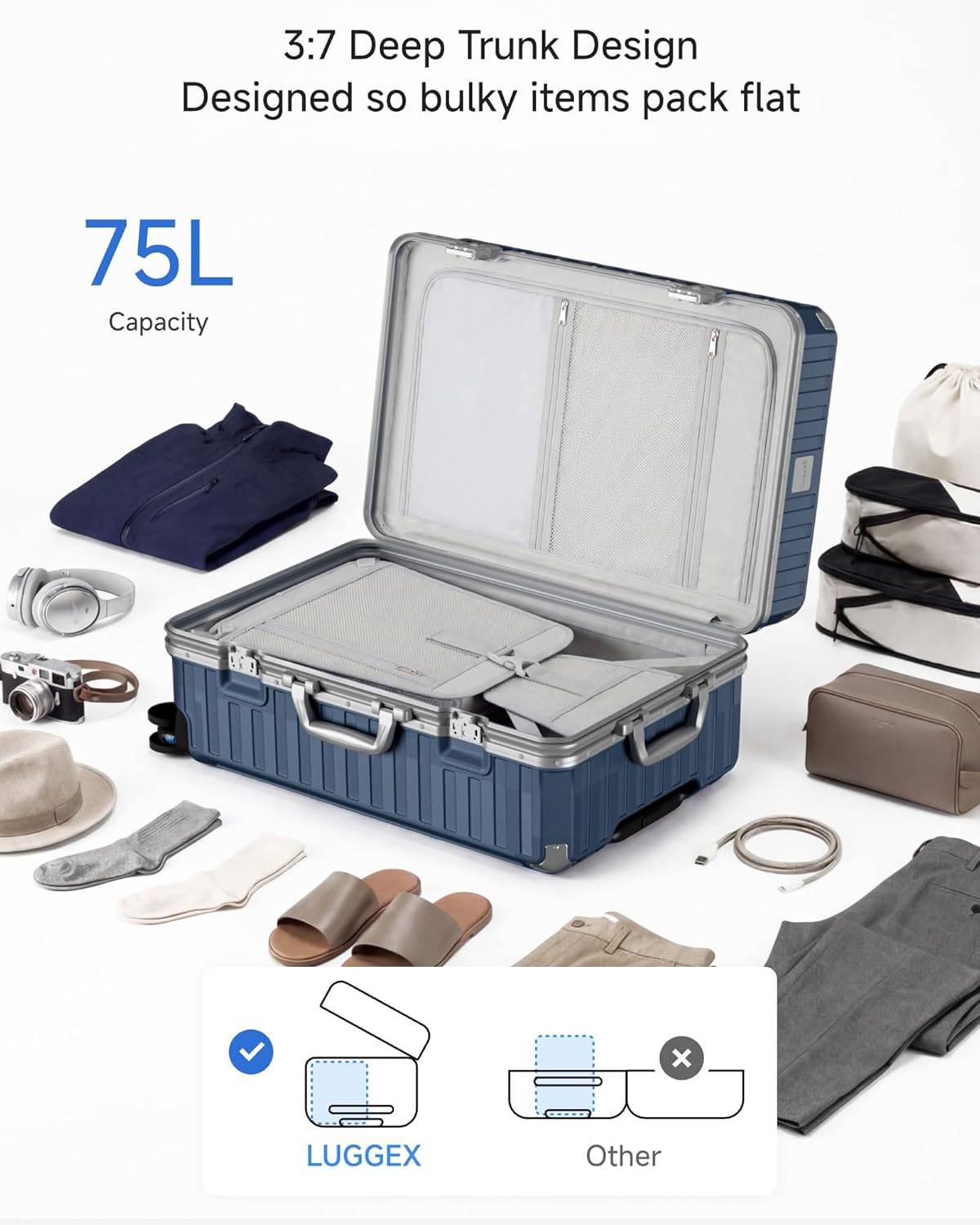 Carry On Luggage with Spinner Wheels, 8010S Aluminum Frame Zipperless Polycarbonate Hard Shell Suitcase (ZX-Core, Charcoal Metallic, 20 Inch)