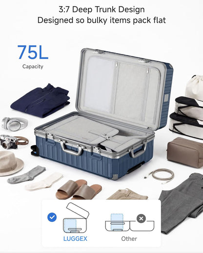 Carry On Luggage with Spinner Wheels, 8010S Aluminum Frame Zipperless Polycarbonate Hard Shell Suitcase (ZX-Core, Charcoal Metallic, 20 Inch)