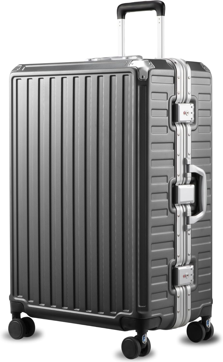 Carry On Luggage with Spinner Wheels, 8010S Aluminum Frame Zipperless Polycarbonate Hard Shell Suitcase (ZX-Core, Charcoal Metallic, 20 Inch)