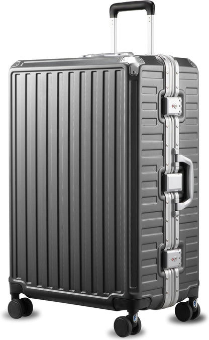 Carry On Luggage with Spinner Wheels, 8010S Aluminum Frame Zipperless Polycarbonate Hard Shell Suitcase (ZX-Core, Charcoal Metallic, 20 Inch)