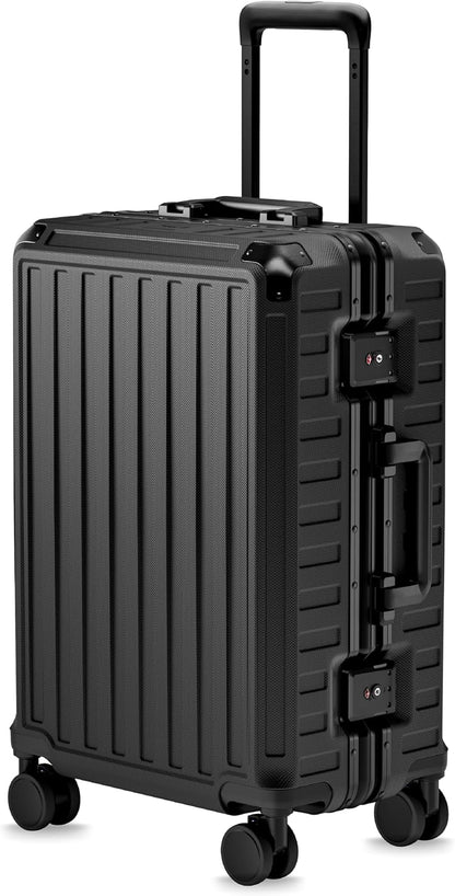 Carry On Luggage with Spinner Wheels, 8010S Aluminum Frame Zipperless Polycarbonate Hard Shell Suitcase (ZX-Core, Charcoal Metallic, 20 Inch)