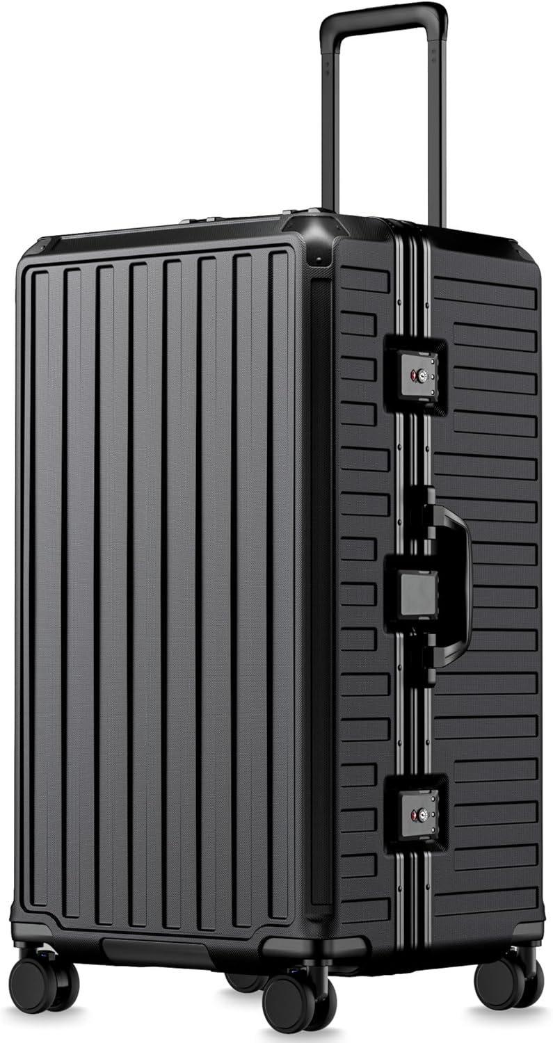 Carry On Luggage with Spinner Wheels, 8010S Aluminum Frame Zipperless Polycarbonate Hard Shell Suitcase (ZX-Core, Charcoal Metallic, 20 Inch)