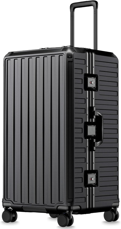 Carry On Luggage with Spinner Wheels, 8010S Aluminum Frame Zipperless Polycarbonate Hard Shell Suitcase (ZX-Core, Charcoal Metallic, 20 Inch)