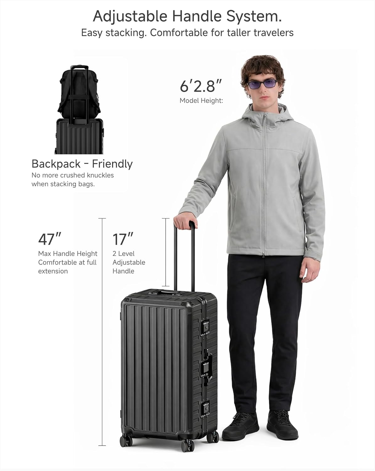 Carry On Luggage with Spinner Wheels, 8010S Aluminum Frame Zipperless Polycarbonate Hard Shell Suitcase (ZX-Core, Charcoal Metallic, 20 Inch)