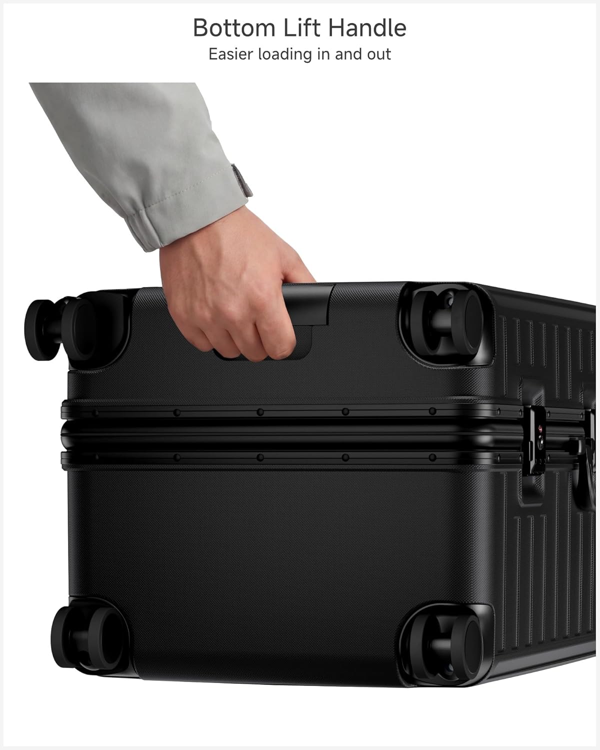 Carry On Luggage with Spinner Wheels, 8010S Aluminum Frame Zipperless Polycarbonate Hard Shell Suitcase (ZX-Core, Charcoal Metallic, 20 Inch)