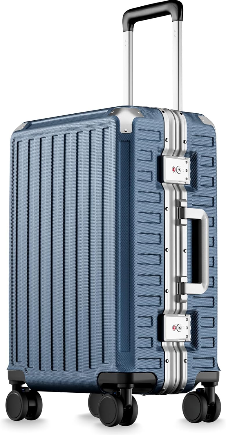 Carry On Luggage with Spinner Wheels, 8010S Aluminum Frame Zipperless Polycarbonate Hard Shell Suitcase (ZX-Core, Charcoal Metallic, 20 Inch)