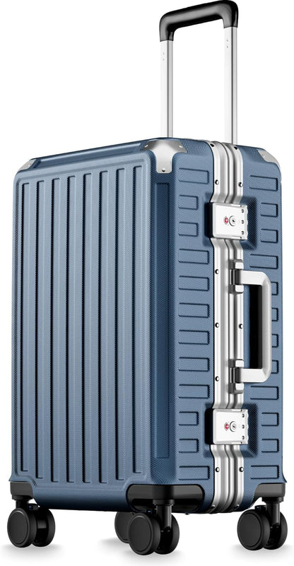 Carry On Luggage with Spinner Wheels, 8010S Aluminum Frame Zipperless Polycarbonate Hard Shell Suitcase (ZX-Core, Charcoal Metallic, 20 Inch)