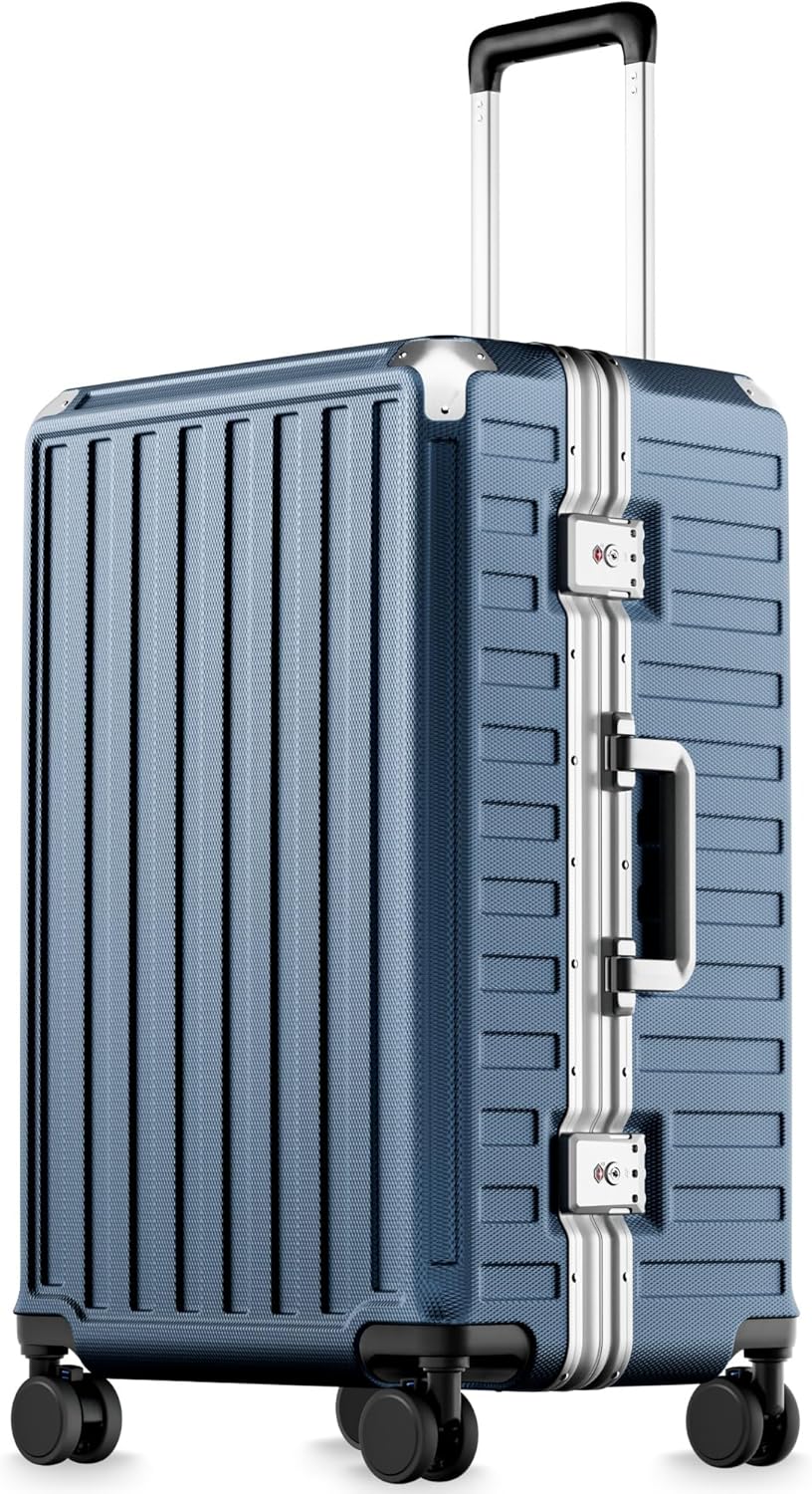 Carry On Luggage with Spinner Wheels, 8010S Aluminum Frame Zipperless Polycarbonate Hard Shell Suitcase (ZX-Core, Charcoal Metallic, 20 Inch)