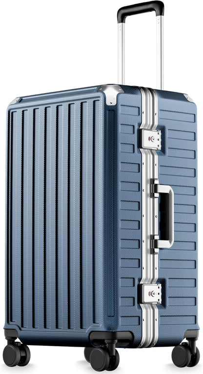 Carry On Luggage with Spinner Wheels, 8010S Aluminum Frame Zipperless Polycarbonate Hard Shell Suitcase (ZX-Core, Charcoal Metallic, 20 Inch)
