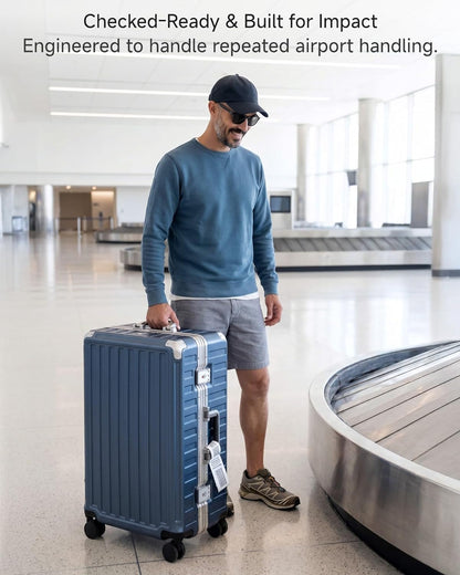 Carry On Luggage with Spinner Wheels, 8010S Aluminum Frame Zipperless Polycarbonate Hard Shell Suitcase (ZX-Core, Charcoal Metallic, 20 Inch)