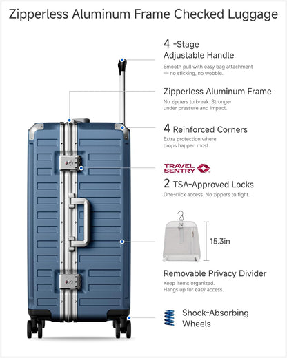 Carry On Luggage with Spinner Wheels, 8010S Aluminum Frame Zipperless Polycarbonate Hard Shell Suitcase (ZX-Core, Charcoal Metallic, 20 Inch)