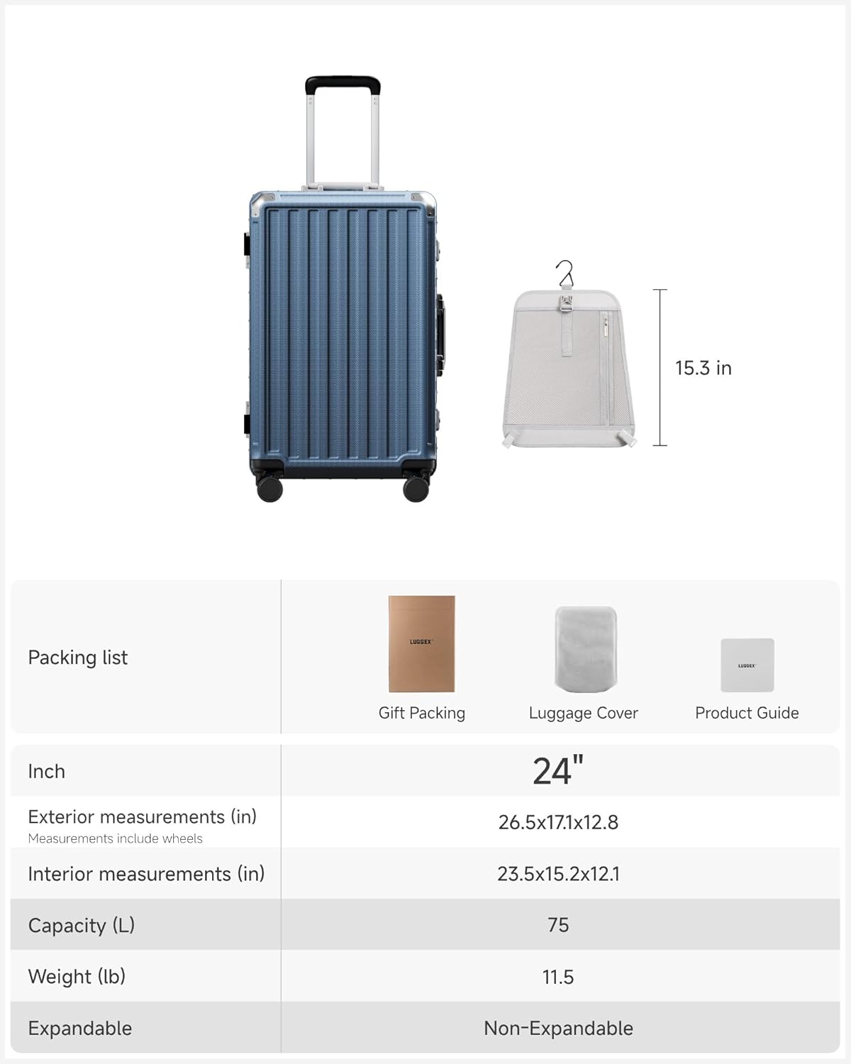 Carry On Luggage with Spinner Wheels, 8010S Aluminum Frame Zipperless Polycarbonate Hard Shell Suitcase (ZX-Core, Charcoal Metallic, 20 Inch)