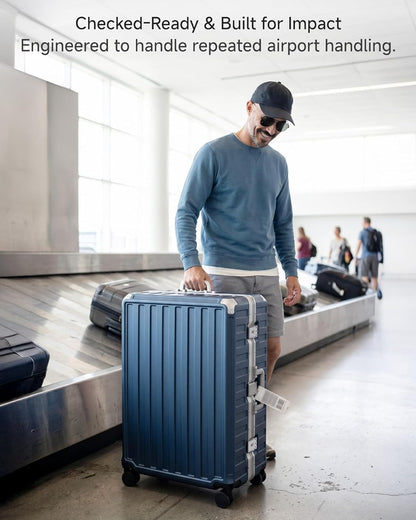 Carry On Luggage with Spinner Wheels, 8010S Aluminum Frame Zipperless Polycarbonate Hard Shell Suitcase (ZX-Core, Charcoal Metallic, 20 Inch)