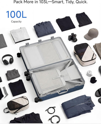 Carry On Luggage with Spinner Wheels, 8010S Aluminum Frame Zipperless Polycarbonate Hard Shell Suitcase (ZX-Core, Charcoal Metallic, 20 Inch)