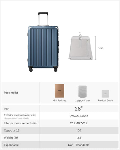 Carry On Luggage with Spinner Wheels, 8010S Aluminum Frame Zipperless Polycarbonate Hard Shell Suitcase (ZX-Core, Charcoal Metallic, 20 Inch)