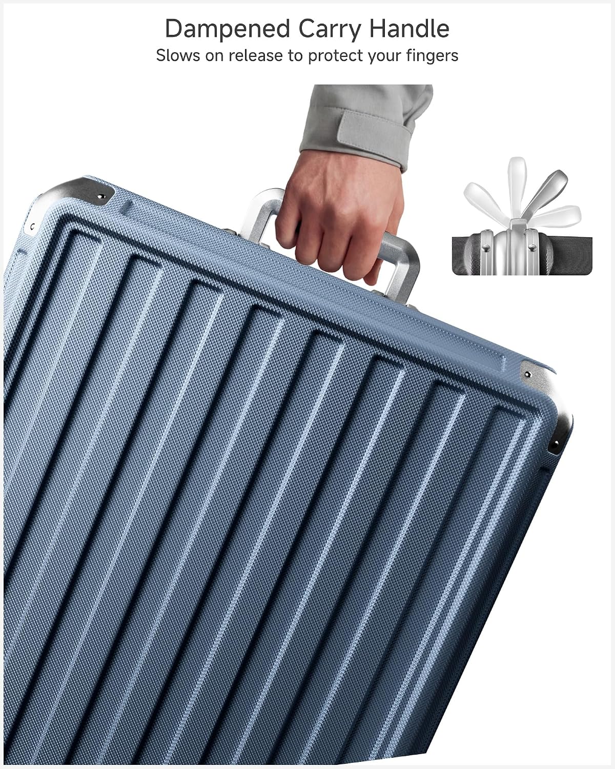 Carry On Luggage with Spinner Wheels, 8010S Aluminum Frame Zipperless Polycarbonate Hard Shell Suitcase (ZX-Core, Charcoal Metallic, 20 Inch)