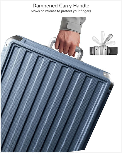 Carry On Luggage with Spinner Wheels, 8010S Aluminum Frame Zipperless Polycarbonate Hard Shell Suitcase (ZX-Core, Charcoal Metallic, 20 Inch)